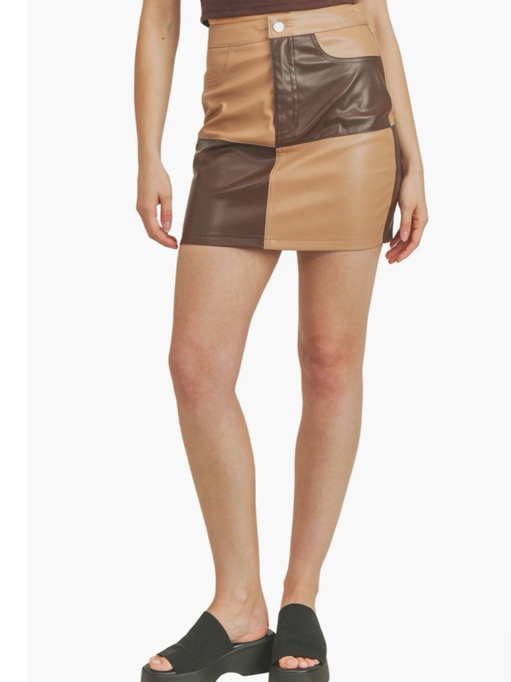 Colorblock Faux Leather Miniskirt